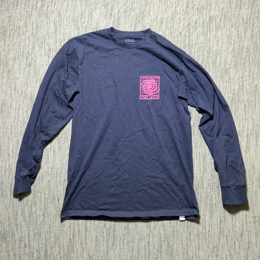 Vans Mens Navy Blue Long Sleeve Graphic T-Shirt Neon Green Pink Off The Wall M